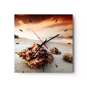 Horloge murale - Pendule murale - Coquillages sur la plage au coucher du soleil - 30x30cm - Les parias des vagues - Décoration murale moderne pour le salon et la chambre ARTTOR