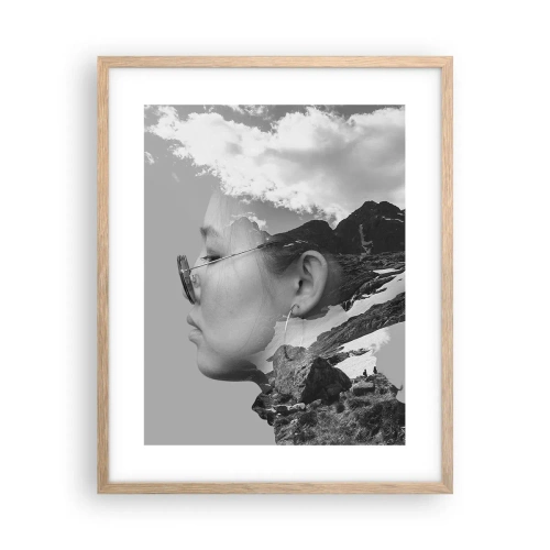 Affiche dans un chêne clair - Poster - Portrait de montagnes et nuages - 40x50 cm