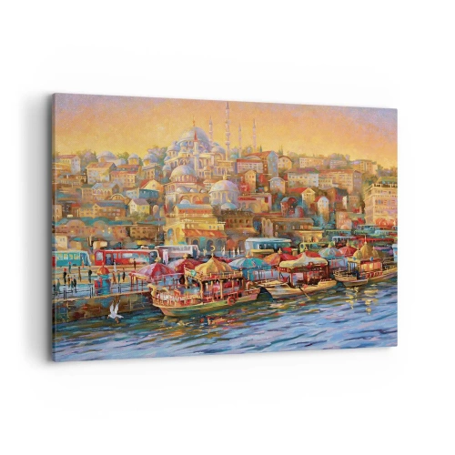 Impression sur toile - Image sur toile - Panorama pittoresque d'Istanbul avec vue sur la baie et la ville - 100x70cm - Conte d'Istanbul - Décoration murale moderne pour le salon et la chambre ARTTOR