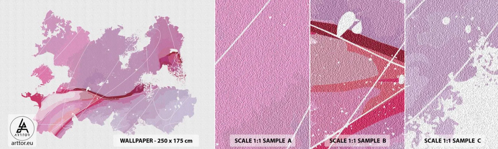 Échantillon De Papier Peint Standard Eco - Carte du monde rose - Minimalisme, Pastel, Carte - 100x30 cm