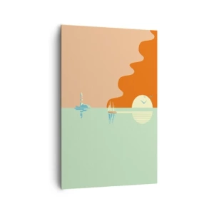 Impression sur toile - Image sur toile - Un paysage marin minimaliste avec un voilier et un coucher de soleil - 80x120cm - Paysage idéal de la mer - Décoration murale moderne pour le salon et la chambre ARTTOR