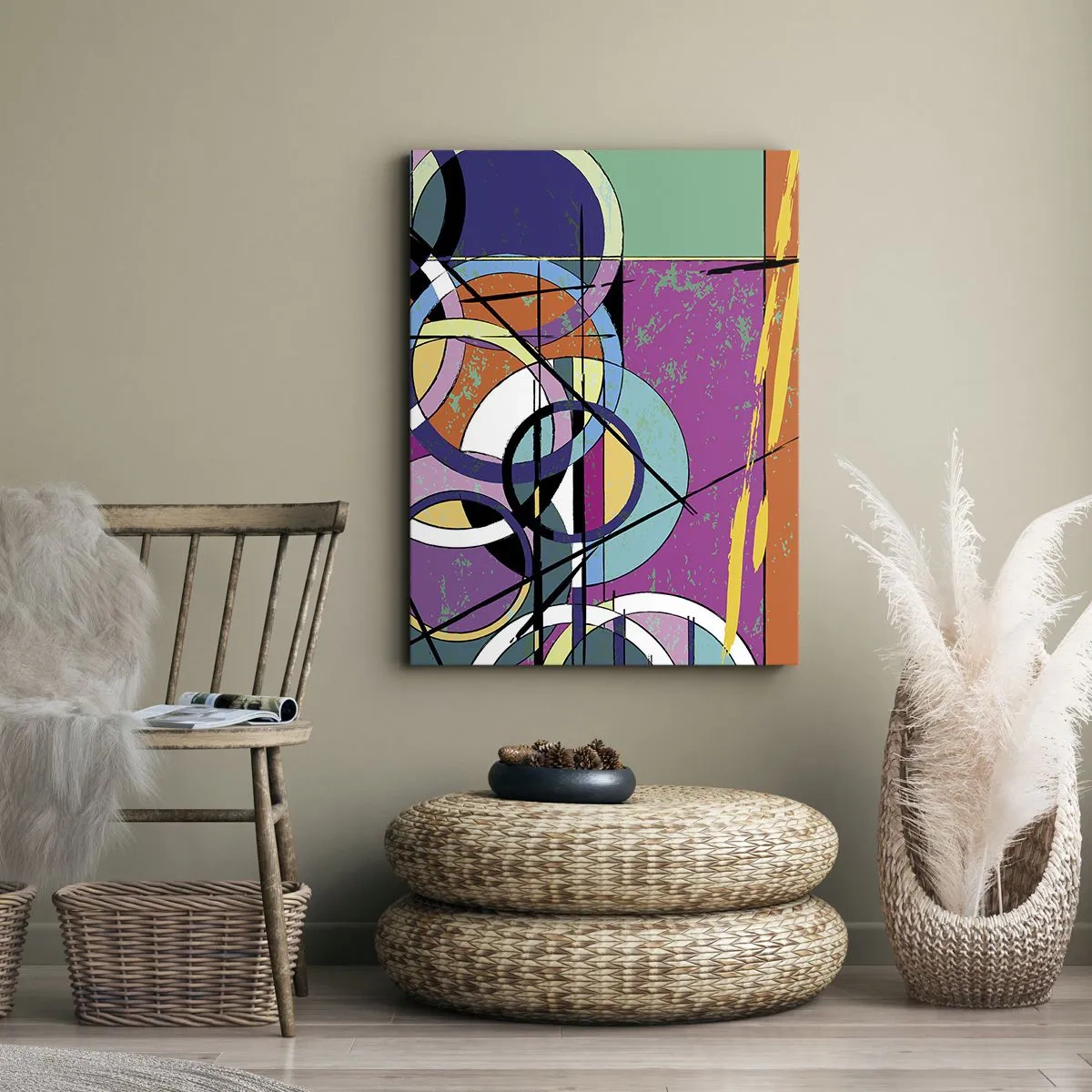 Impression sur toile - Image sur toile - Abstraction colorée avec des cercles géométriques - 50x70cm - Roues sur roues - Décoration murale moderne pour le salon et la chambre ARTTOR