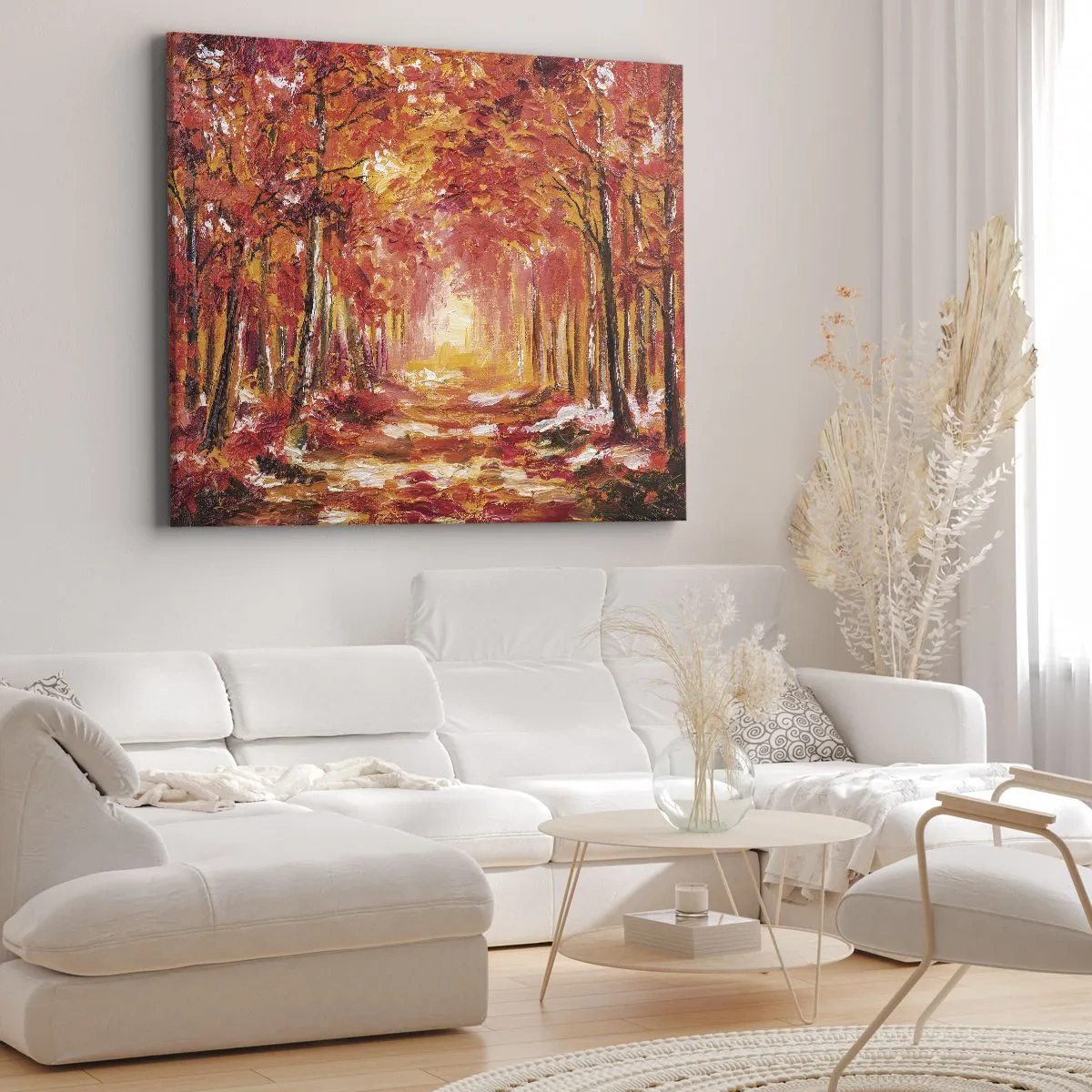 Impression sur toile - Image sur toile - Forêt d'automne aux tons cuivrés et dorés - 70x50cm - Forêt de cuivre - Décoration murale moderne pour le salon et la chambre ARTTOR