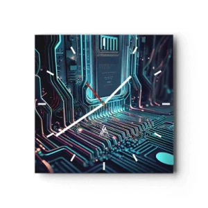 Horloge murale - Pendule murale - Circuit imprimé technologique avec pistes lumineuses - 30x30cm - Je pense comme ça… - Décoration murale moderne pour le salon et la chambre ARTTOR