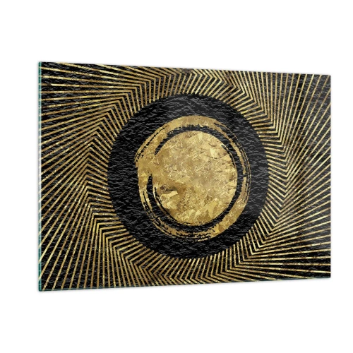 Impression sur verre - Image sur verre - Cercle doré avec des rayons sur fond noir dans un style glamour - 120x80cm - Composition glamour - Décoration murale moderne pour le salon et la chambre ARTTOR