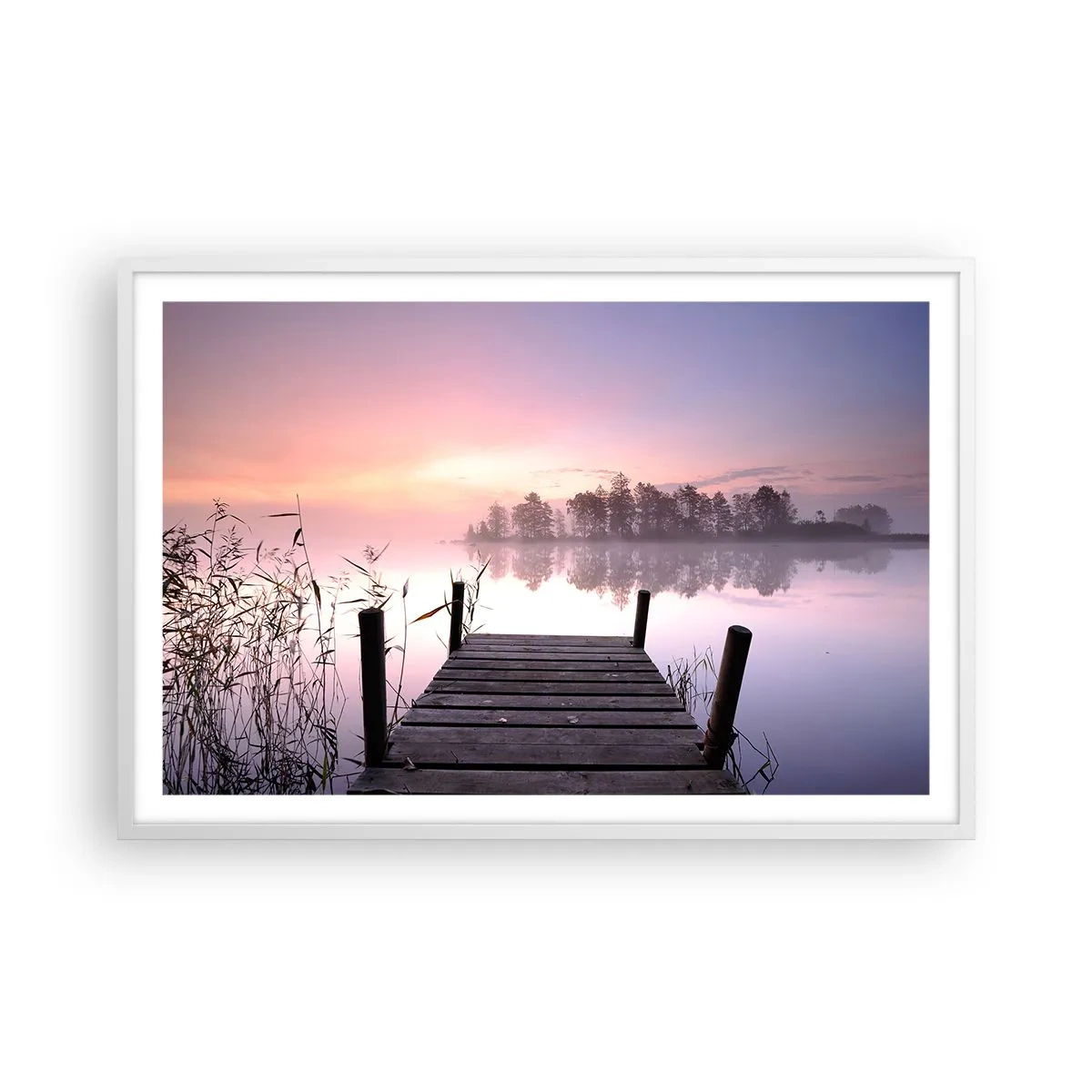 Affiche dans un cadre blanc - Poster - De la brume lilas… - 91x61 cm