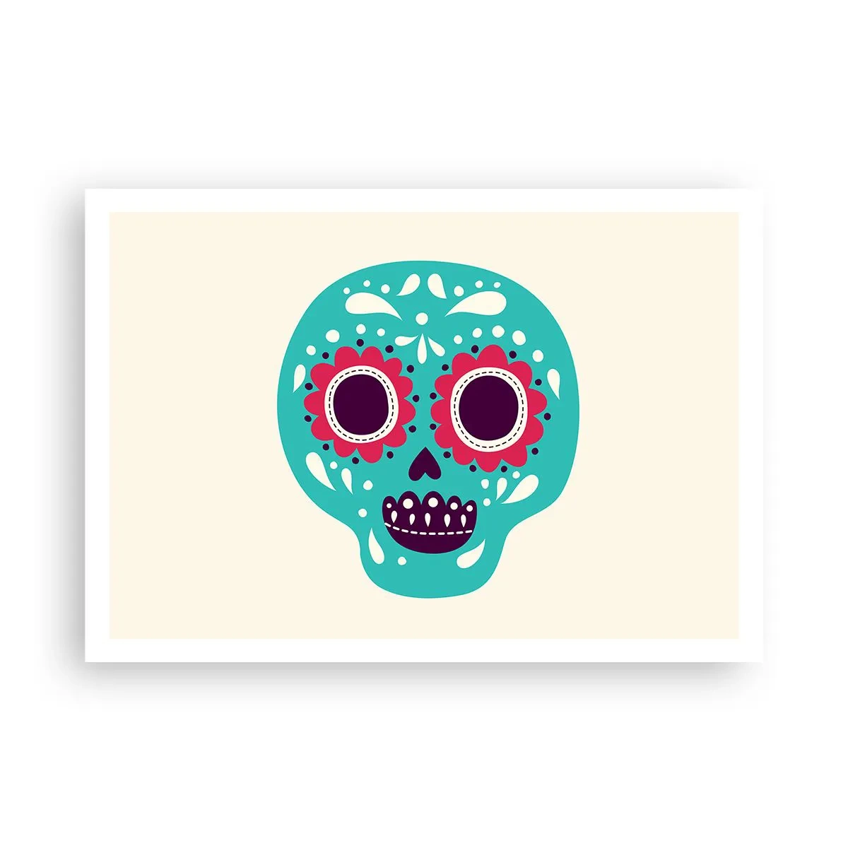 Affiche - Poster - Un crâne en sucre turquoise et violet inspiré de la culture mexicaine - 100x70cm - La vie – du plaisir jusqu'à la mort - Décoration murale moderne pour le salon et la chambre ARTTOR