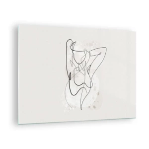 Impression sur verre - Image sur verre - Une silhouette féminine dessinée avec une seule ligne sur un fond clair - 70x50cm - L'art de la séduction - Décoration murale moderne pour le salon et la chambre ARTTOR