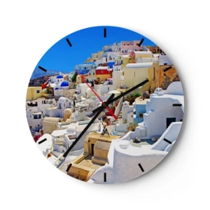 Horloge murale - Pendule murale - Maisons blanches avec des dômes bleus contre le ciel bleu - 30x30cm - Le rêve d'un été grec - Décoration murale moderne pour le salon, la cuisine et la chambre ARTTOR