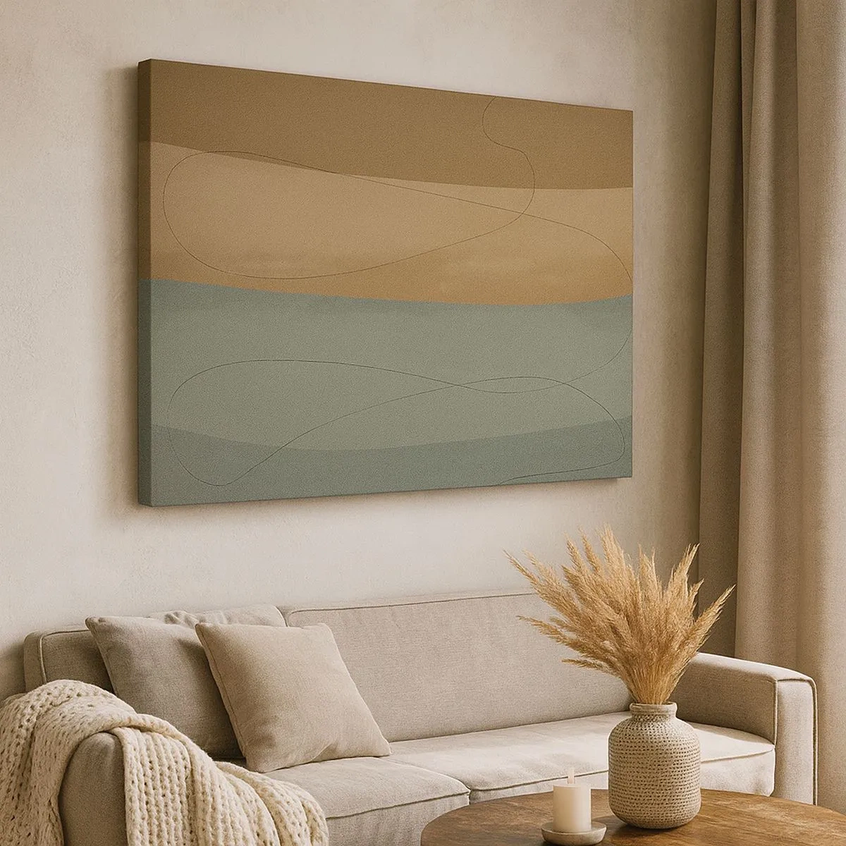 Impression sur toile - Image sur toile - Composition abstraite dans des tons de terre naturels - 70x50cm - Composition horizontale - Décoration murale moderne pour le salon et la chambre ARTTOR