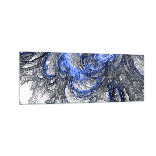 Impression sur verre - Image sur verre - Vagues abstraites dans des tons de bleu et de gris - 140x50cm - La naissance d'une vague - Décoration murale moderne pour le salon et la chambre ARTTOR
