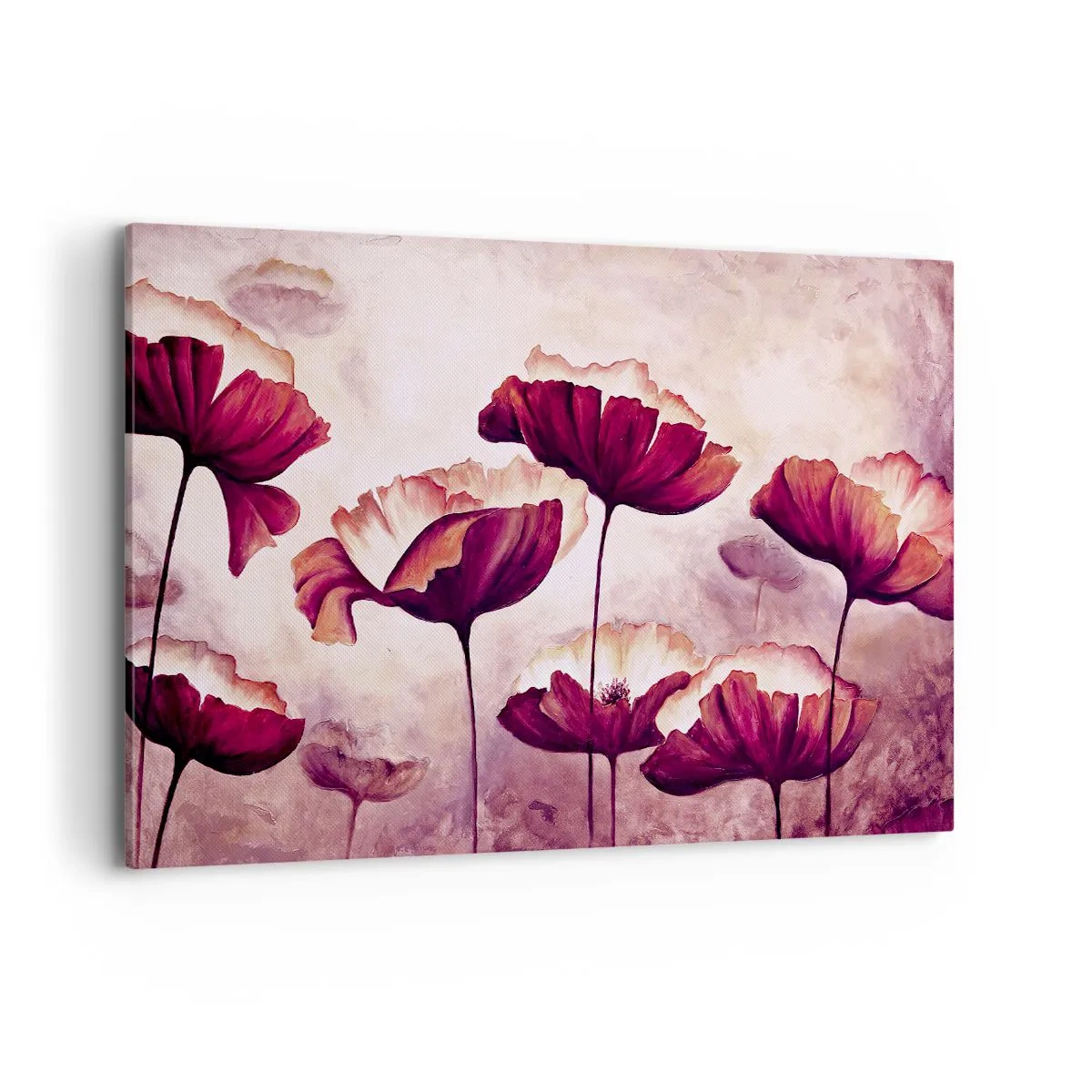 Impression sur toile - Image sur toile - Fleurs aux tons rouges et blancs sur un fond subtil - 120x80cm - Pétale rouge et blanc - Décoration murale moderne pour le salon et la chambre ARTTOR