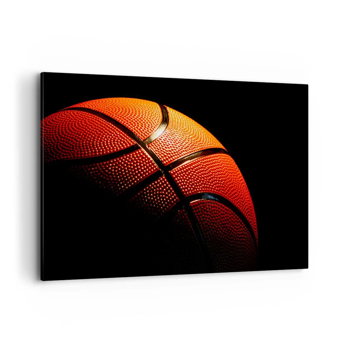 Impression sur toile - Image sur toile - Gros plan d'un ballon de basket sur fond noir - 120x80cm - Belle comme une planète - Décoration murale moderne pour le salon et la chambre ARTTOR