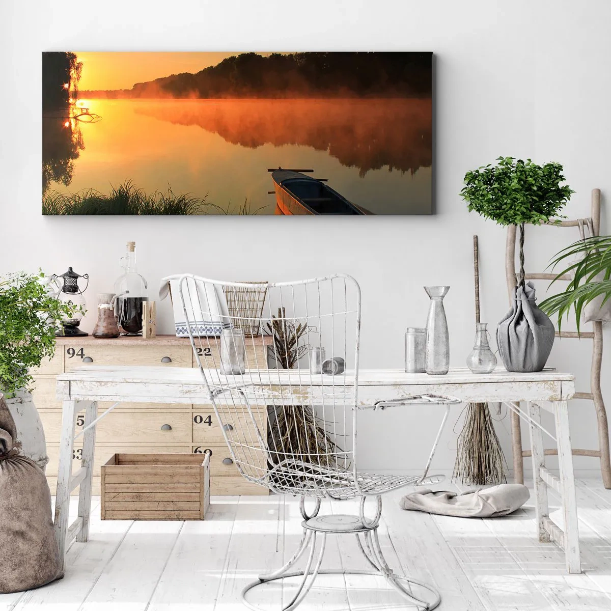 Impression sur toile - Image sur toile - Lever du soleil sur l'eau comme un miroir - 90x30 cm