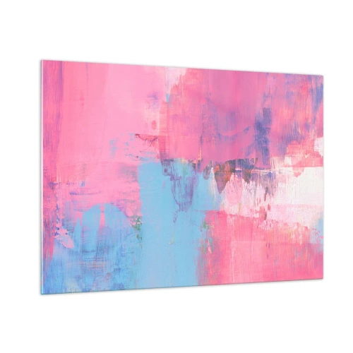 Impression sur verre - Image sur verre - Abstraction énergétique dans les tons de rose et de bleu - 100x70cm - Du rose, du bleu et une pincée de lumière - Décoration murale moderne pour le salon et la chambre ARTTOR