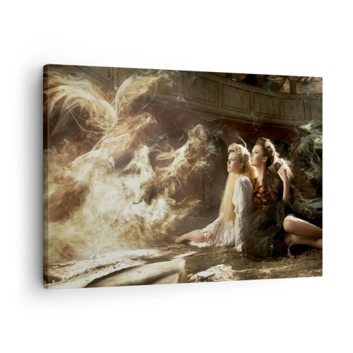 Impression sur toile - Image sur toile - Deux femmes dans un décor magique avec des effets de lumière éthérés. - 70x50cm - Et il y a eu la poésie - Décoration murale moderne pour le salon et la chambre ARTTOR