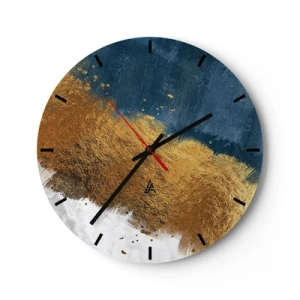 Horloge murale - Pendule murale - Coups de pinceau abstraits d'or et de bleu marine sur fond blanc - 30x30cm - Les couleurs de l’été - Décoration murale moderne pour le salon, la cuisine et la chambre ARTTOR