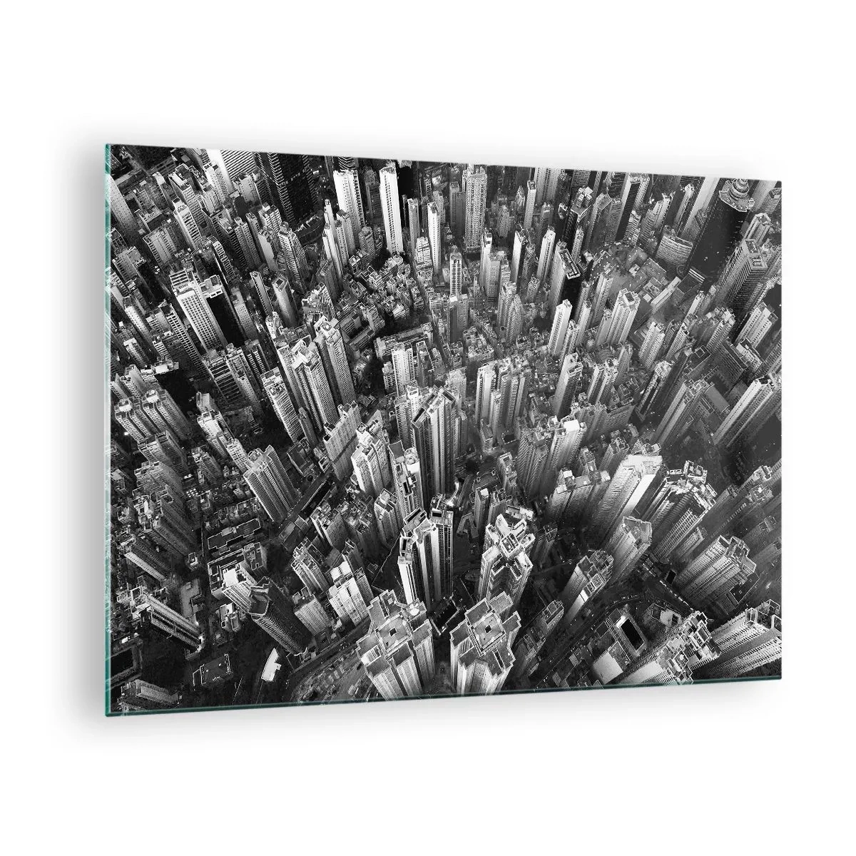 Impression sur verre - Image sur verre - Vue aérienne de la ville en noir et blanc - 70x50cm - Toujours de plus en plus haut - Décoration murale moderne pour le salon et la chambre ARTTOR