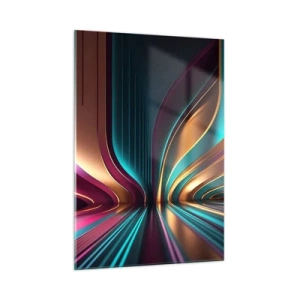 Impression sur verre - Image sur verre - Des lignes de lumière colorées créant des formes futuristes - 50x70cm - Architektura światła - Décoration murale moderne pour le salon et la chambre ARTTOR
