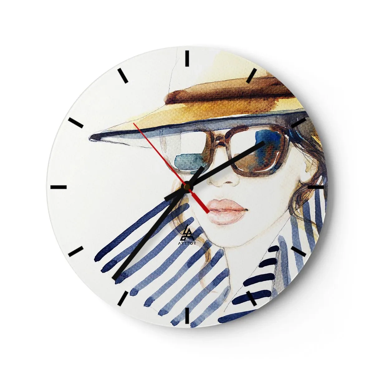 Horloge murale - Pendule murale - Femme élégante avec un chapeau et des lunettes de soleil - 30x30cm - La Floride vous souhaite la bienvenue ! - Décoration murale moderne pour le salon, la cuisine et la chambre ARTTOR