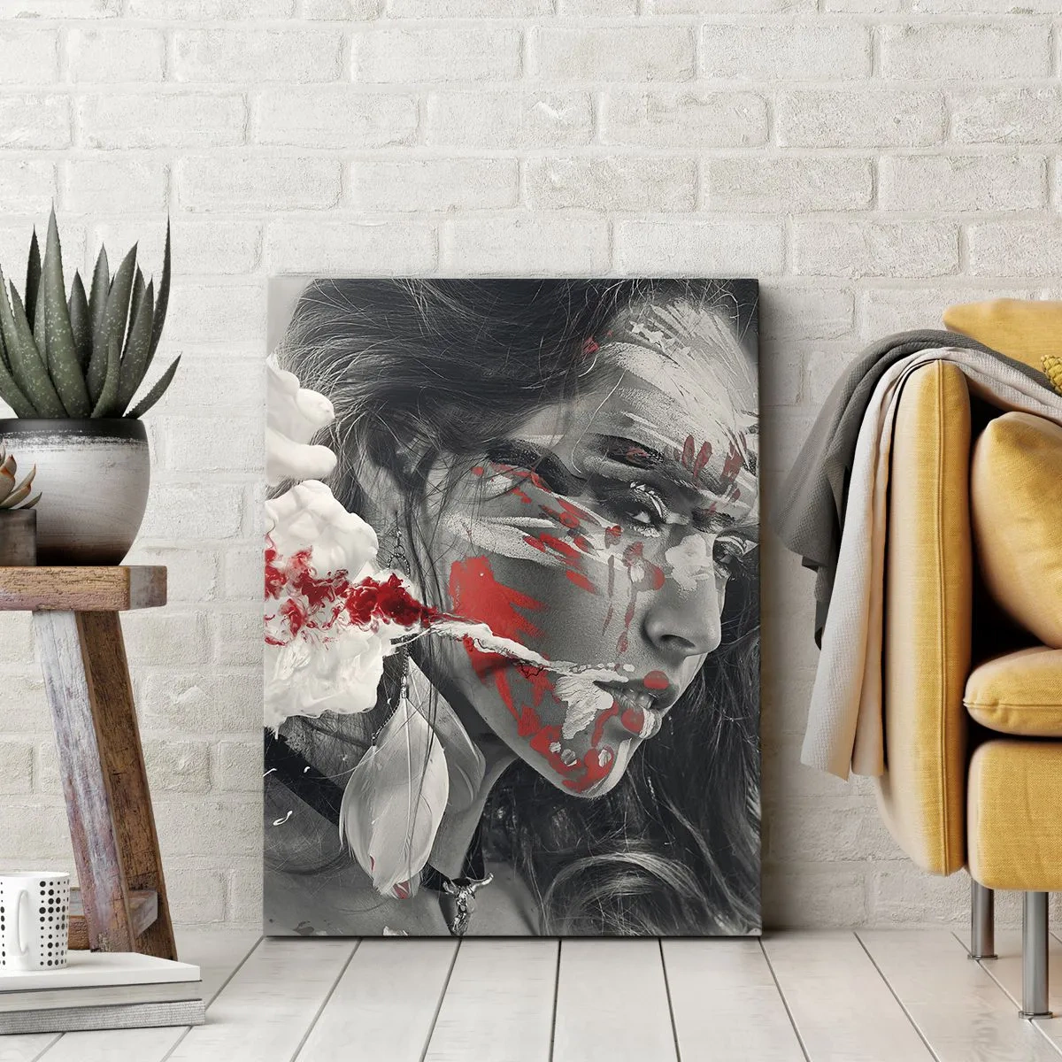 Impression sur toile - Image sur toile - Portrait artistique d'une femme aux accents rouges abstraits - 70x100cm - Dans les fumées de l'absurde - Décoration murale moderne pour le salon et la chambre ARTTOR