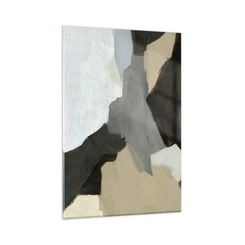 Impression sur verre - Image sur verre - Formes abstraites dans les tons beige, marron et gris - 80x120cm - Abstraction : le carrefour du gris - Décoration murale moderne pour le salon et la chambre ARTTOR