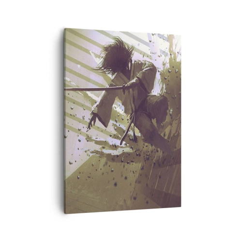 Impression sur toile - Image sur toile - Combat dynamique entre deux personnages dans un style futuriste - 50x70cm - Et tu peux être un samouraï - Décoration murale moderne pour le salon et la chambre ARTTOR