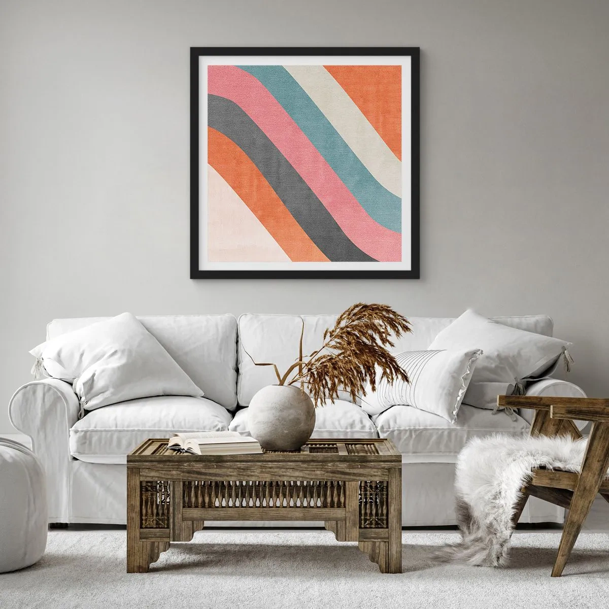 Affiche dans un cadre noir - Poster - Composition diagonale – mouvement - 30x30 cm