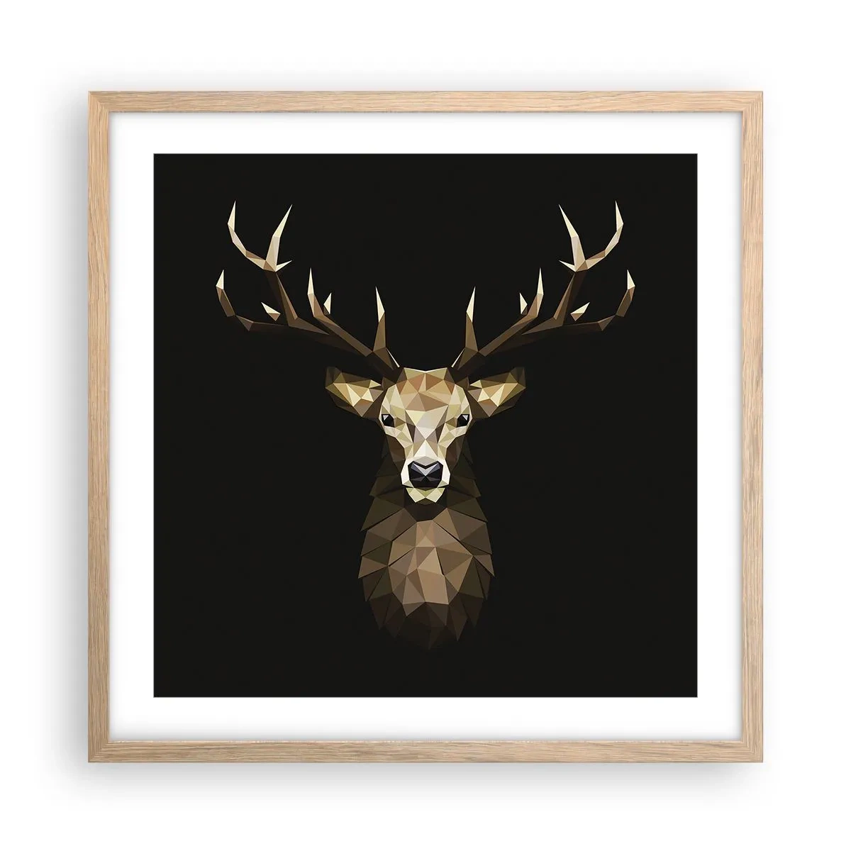 Affiche dans un chêne clair - Poster - Cerf cubique - 50x50 cm