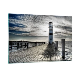 Impression sur verre - Image sur verre - Un phare contre un ciel dramatique - 120x80cm - Marins, je vous attend - Décoration murale moderne pour le salon et la chambre ARTTOR