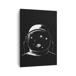 Impression sur toile - Image sur toile - Un casque d'astronaute minimaliste avec vue sur l'espace - 50x70cm - Sympa la vue - Décoration murale moderne pour le salon et la chambre ARTTOR