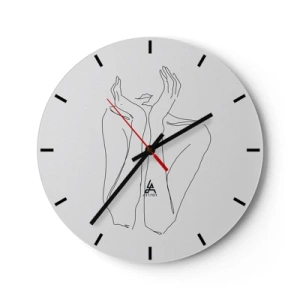 Horloge murale - Pendule murale - Un dessin minimaliste d'une main et d'une bouche sur fond blanc. - 30x30cm - De quoi rêvent les femmes - Décoration murale moderne pour le salon, la cuisine et la chambre ARTTOR