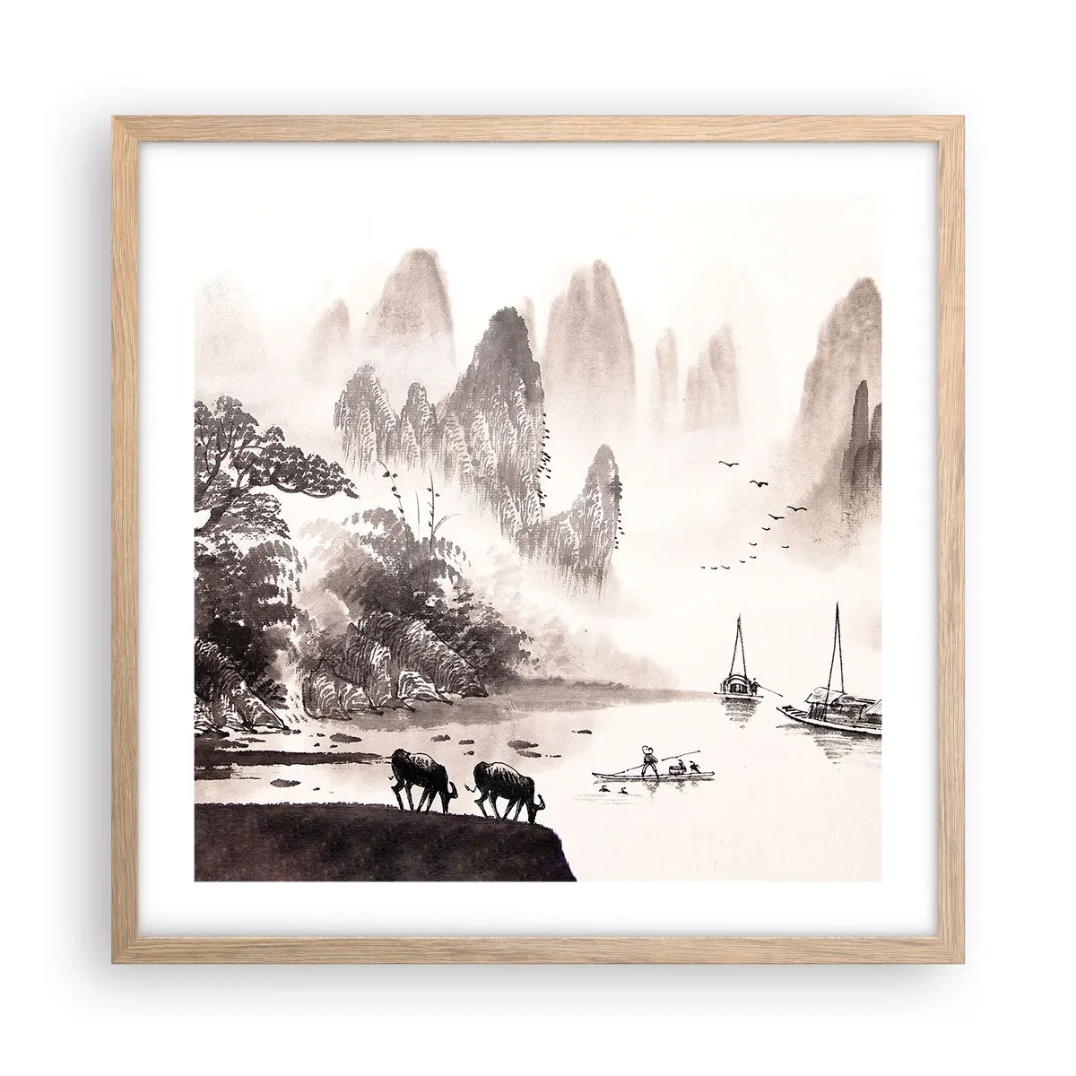 Affiche dans un chêne clair - Poster - Le quotidien exotique de l'Orient - 50x50 cm