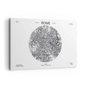 Impression sur toile - Image sur toile - Une carte de Rome dans un style minimaliste, noir et blanc - 120x80cm - Anatomie de Rome - Décoration murale moderne pour le salon et la chambre ARTTOR