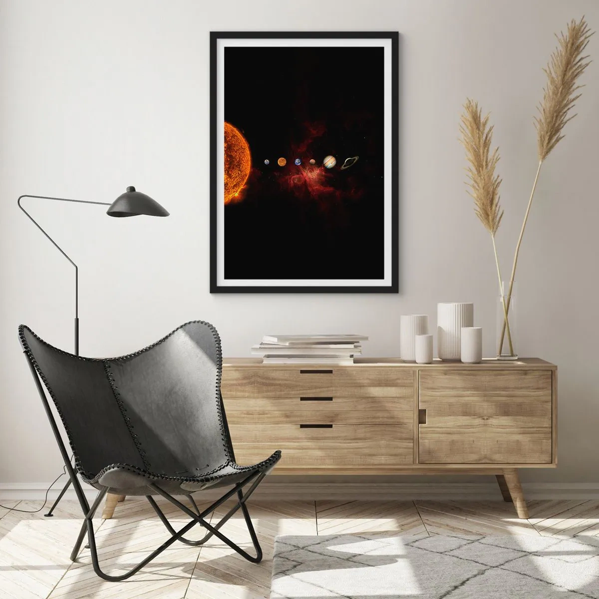 Affiche dans un cadre noir - Poster - Le système solaire avec des planètes sur fond d'espace - 50x70cm - Notre quartier - Décoration murale moderne pour le salon et la chambre ARTTOR