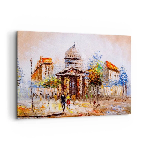 Impression sur toile - Image sur toile - Scène de ville impressionniste avec un bâtiment historique - 100x70cm - Promenade à Paris - Décoration murale moderne pour le salon et la chambre ARTTOR