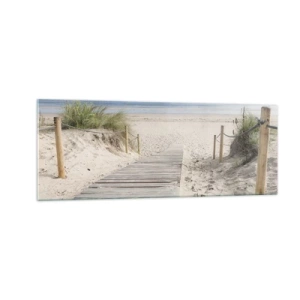 Impression sur verre - Image sur verre - Un chemin de planches menant à une plage de sable - 140x50cm - A l'horizon - Décoration murale moderne pour le salon et la chambre ARTTOR