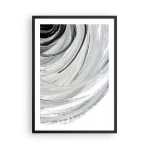 Affiche dans un cadre noir - Poster - Abstraction dynamique dans les tons de noir, blanc et gris - 50x70cm - Composition orbitale - Décoration murale moderne pour le salon et la chambre ARTTOR