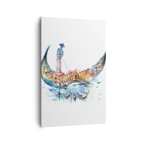 Impression sur toile - Image sur toile - Une composition à l'aquarelle de Venise en forme de gondole - 80x120cm - Nous naviguons à travers la ville - Décoration murale moderne pour le salon et la chambre ARTTOR