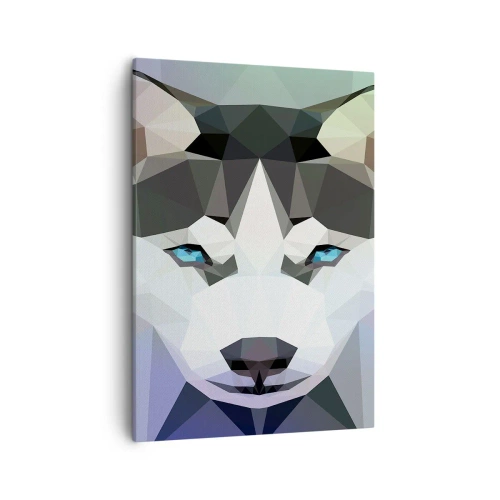 Impression sur toile - Image sur toile - Loup géométrique aux yeux bleus expressifs - 50x70cm - La mémoire des neiges du nord - Décoration murale moderne pour le salon et la chambre ARTTOR