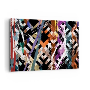 Impression sur toile - Image sur toile - Composition abstraite avec des lignes colorées sur fond noir - 120x80cm - Se mettre au carré - Décoration murale moderne pour le salon et la chambre ARTTOR