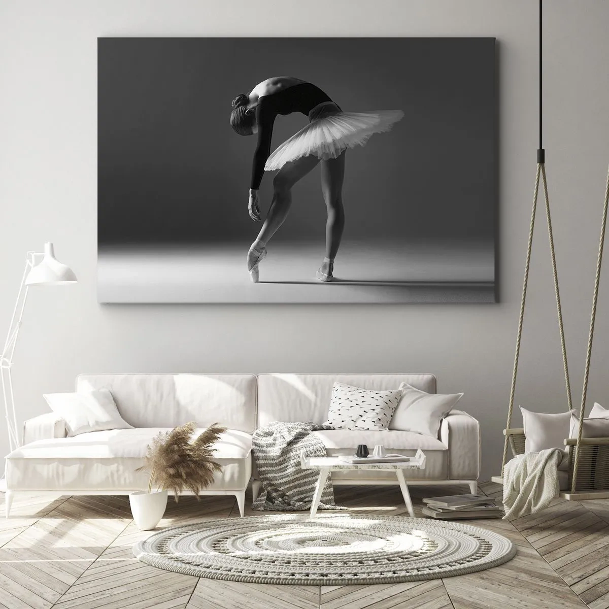 Impression sur toile - Image sur toile - Une ballerine dans une pose élégante sur un fond noir et blanc - 70x50cm - Belle ballerine - Décoration murale moderne pour le salon et la chambre ARTTOR