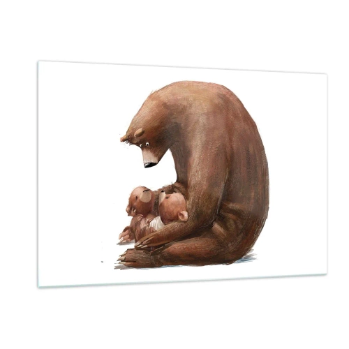 Impression sur verre - Image sur verre - Une mère ourse serrant dans ses bras deux petits oursons - 120x80cm - Faites de beaux rêves les enfants - Décoration murale moderne pour le salon et la chambre ARTTOR