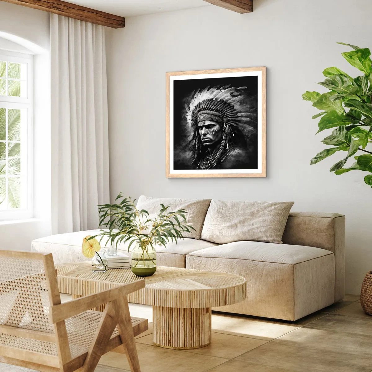 Affiche dans un chêne clair - Poster - Un leader et un guerrier - 60x60 cm