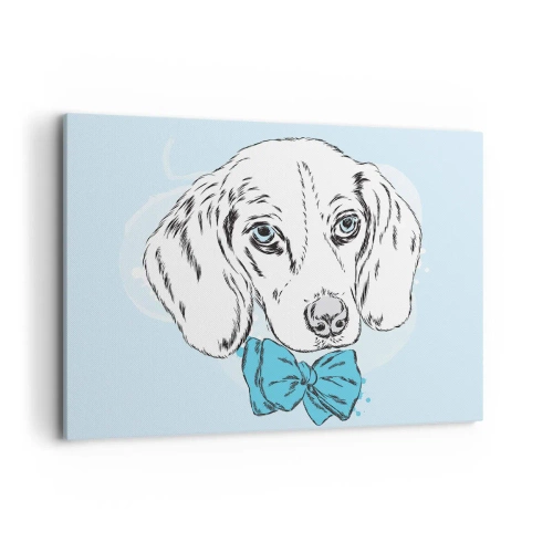 Impression sur toile - Image sur toile - Adorable graphique d'un chien avec un nœud papillon sur un fond pastel - 100x70cm - L'élégance du chien - Décoration murale moderne pour le salon et la chambre ARTTOR