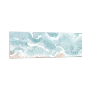 Impression sur verre - Image sur verre - Plage abstraite avec des vagues dans les tons bleus et beiges - 160x50cm - Abstraction du nuage - Décoration murale moderne pour le salon et la chambre ARTTOR