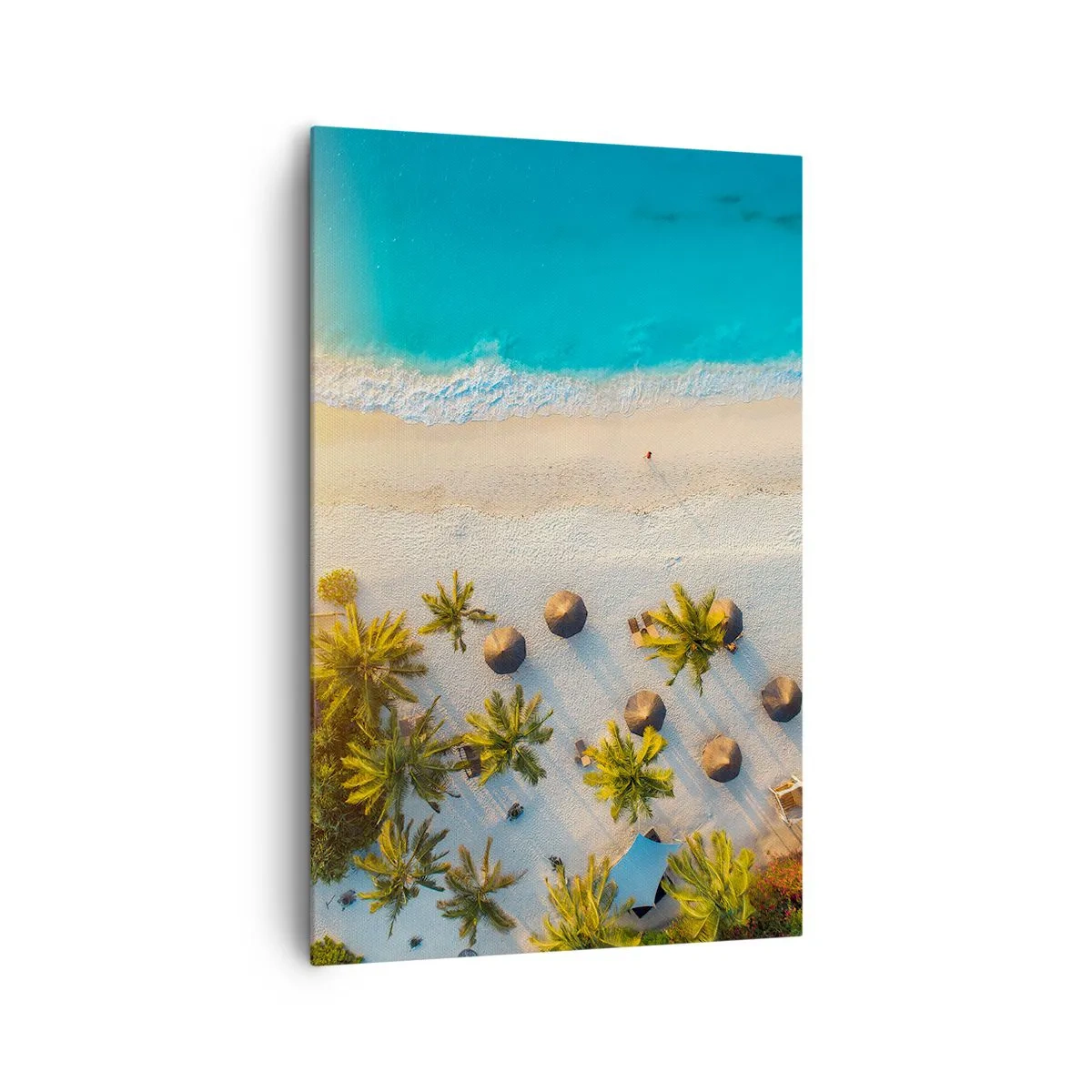 Impression sur toile - Image sur toile - Vue d'une plage tropicale avec des palmiers et une mer turquoise - 80x120cm - Bienvenue au paradis - Décoration murale moderne pour le salon et la chambre ARTTOR