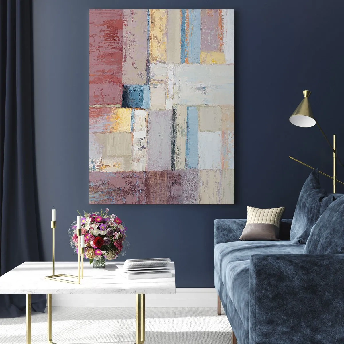 Impression sur verre - Image sur verre - Composition géométrique aux couleurs pastel - 80x120cm - Le calme de la géométrie - Décoration murale moderne pour le salon et la chambre ARTTOR