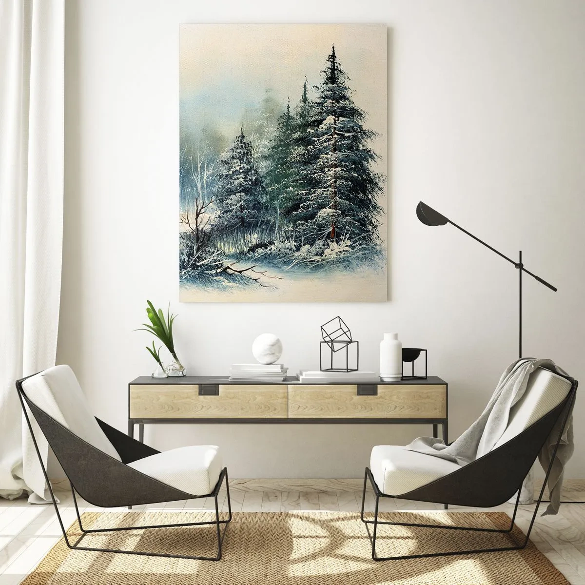 Impression sur verre - Image sur verre - Forêt d'hiver avec des arbres enneigés contre le ciel - 50x70cm - Prêt pour les fêtes - Décoration murale moderne pour le salon et la chambre ARTTOR