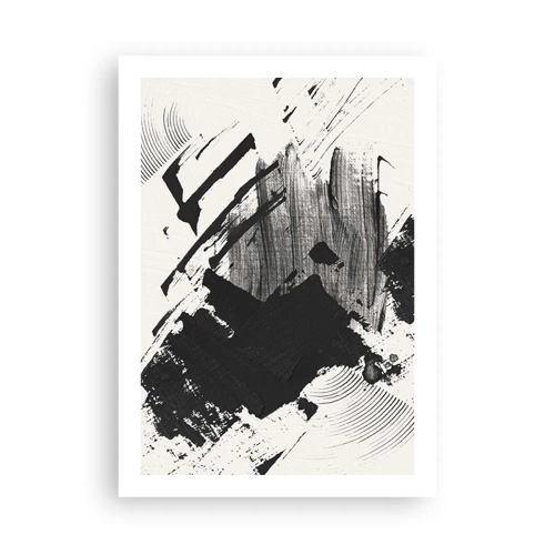Affiche - Poster - Coups de pinceau abstraits en noir et blanc - 50x70cm - Abstraction – expression du noir - Décoration murale moderne pour le salon et la chambre ARTTOR